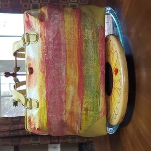 YELLOW PINK TAPESTRY WEEKENDER TRAVEL LUGGAGE OVERNIGHT CARRY-ON